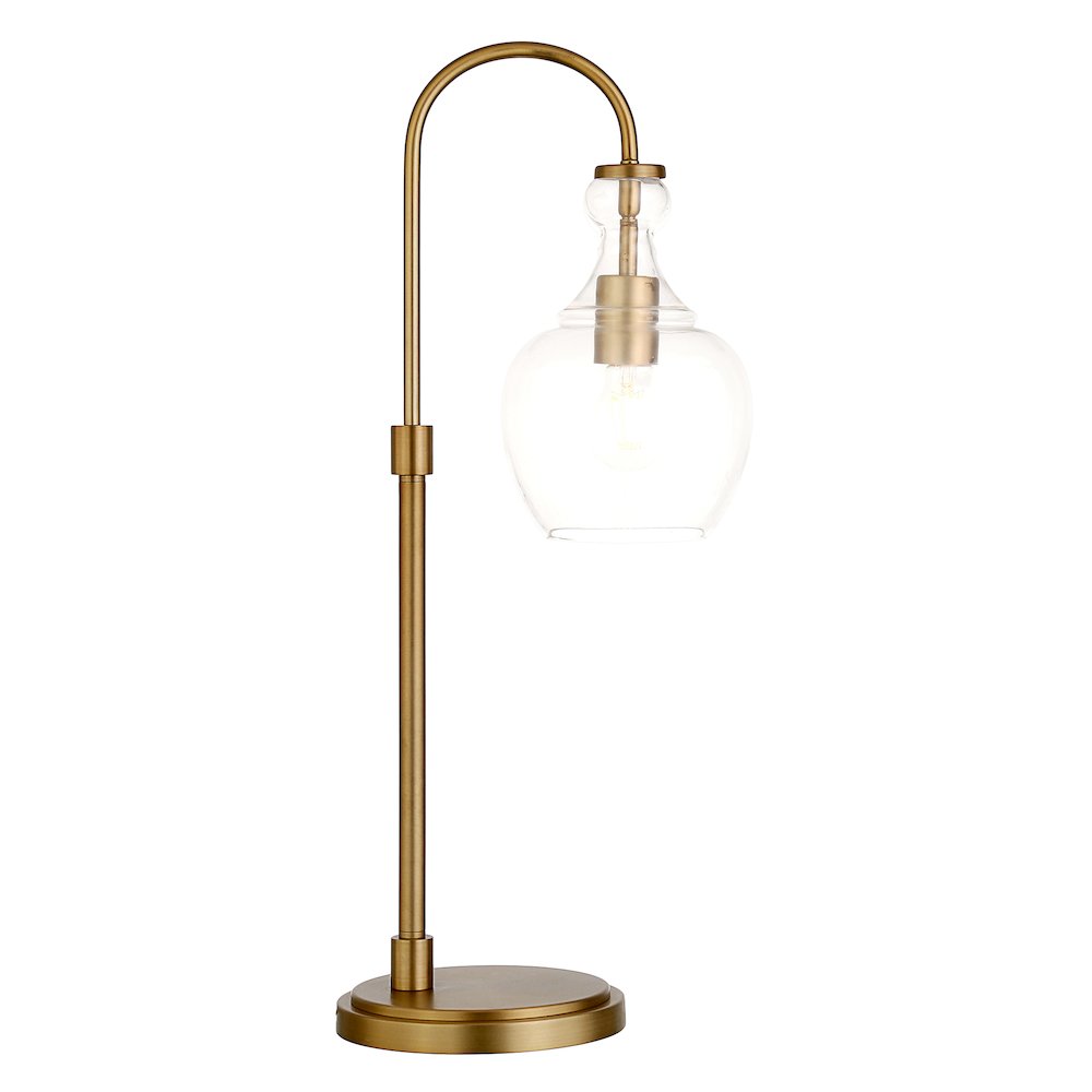 27" Mid-Century 1-Light Table Lamp with Clear Glass Dome Shade, Brushed Gold