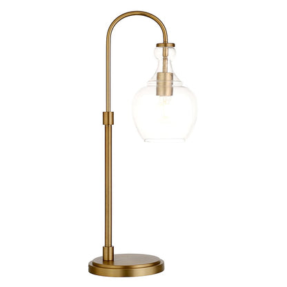 27" Mid-Century 1-Light Table Lamp with Clear Glass Dome Shade, Brushed Gold