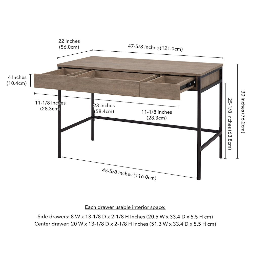 48" Computer Desk Writing Table with 3 Storage Drawers, Weathered Gray