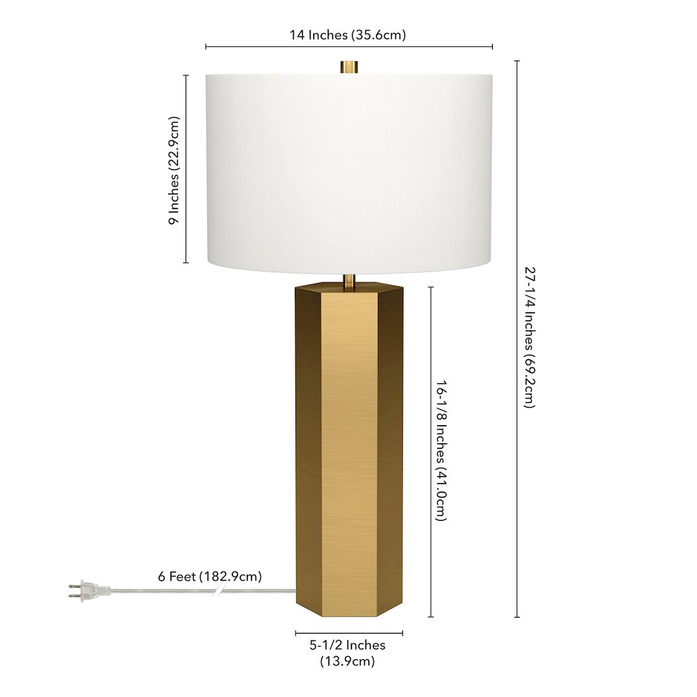 Henn&Hart 27.5" Modern 1-Light Table Lamp with White Fabric Drum Shade for