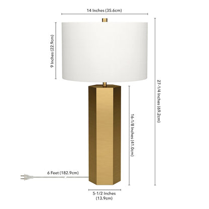 Henn&Hart 27.5" Modern 1-Light Table Lamp with White Fabric Drum Shade for