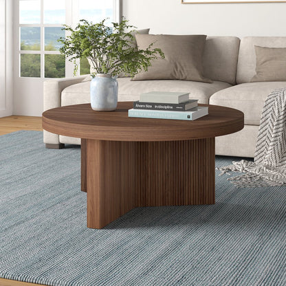 Holm 32" Wide Round Coffee Table in Satin Walnut