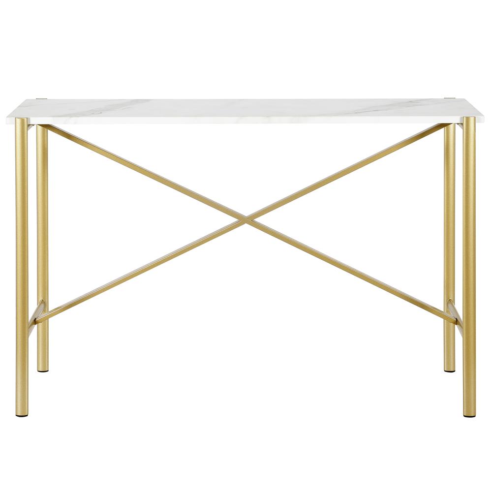 Braxton 46'' Wide Rectangular Console Table with Faux Marble Top in Gold