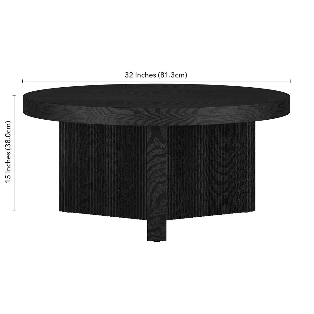 Holm 32" Wide Round Coffee Table in Black Grain
