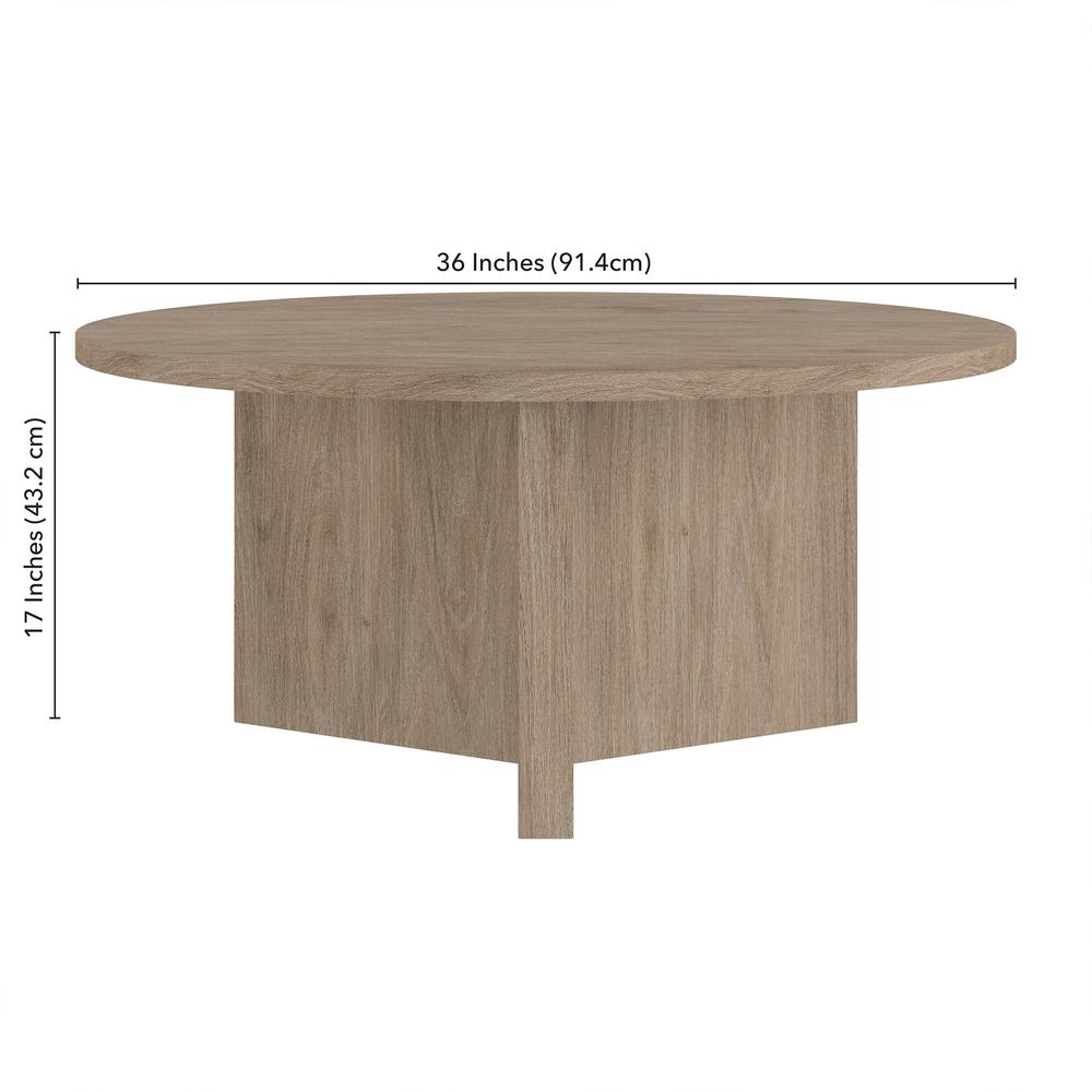 Anders 36" Wide Round Coffee Table in Antiqued Gray Oak