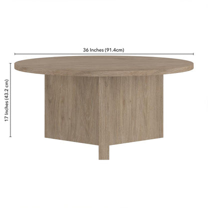 Anders 36" Wide Round Coffee Table in Antiqued Gray Oak