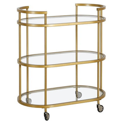 Leif 30'' Wide Oval Bar Cart in Brass