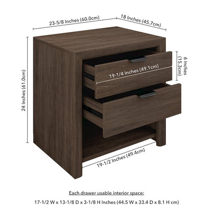Henn&Hart 24" Modern Rectangular Nightstand, Side Table with 2 Storage Drawers