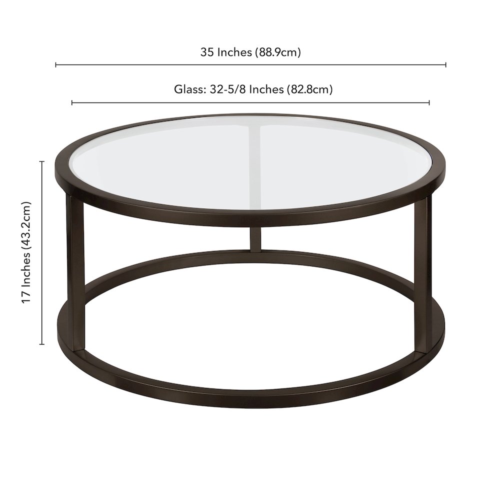 35" Round Coffee Table with Glass Top, Black