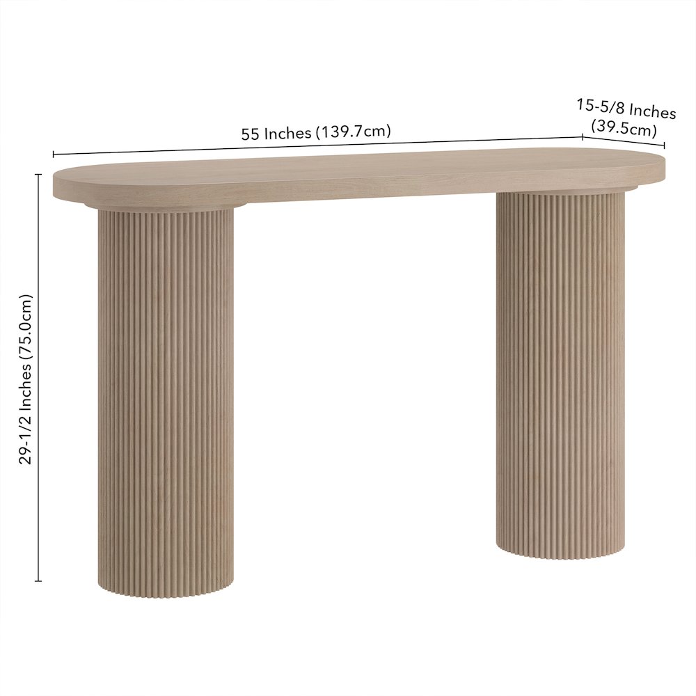 Henn&Hart 55" Wooden Rectangular Fluted Console Table, Ribbed Entryway Table