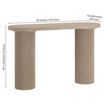 Henn&Hart 55" Wooden Rectangular Fluted Console Table, Ribbed Entryway Table