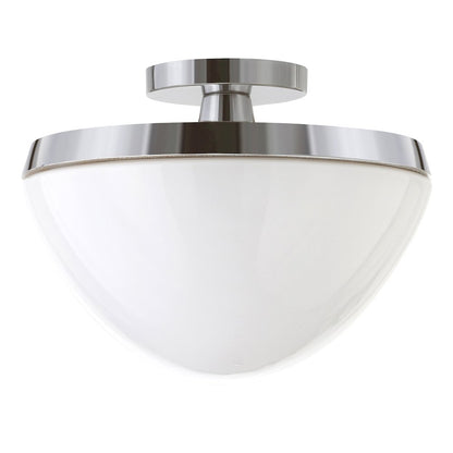 12" Semi-Flush Mount Ceiling Fixture with White Glass Shade, Polished Silver