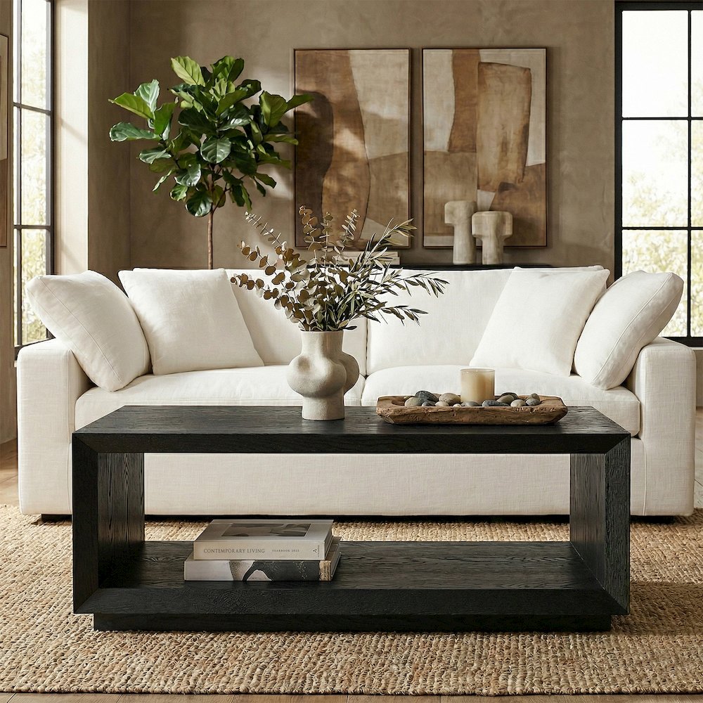 Tannen 48" Wide Rectangular Coffee Table in Black Grain