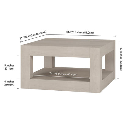 Hughes 32" Wide Square Coffee Table in Alder White