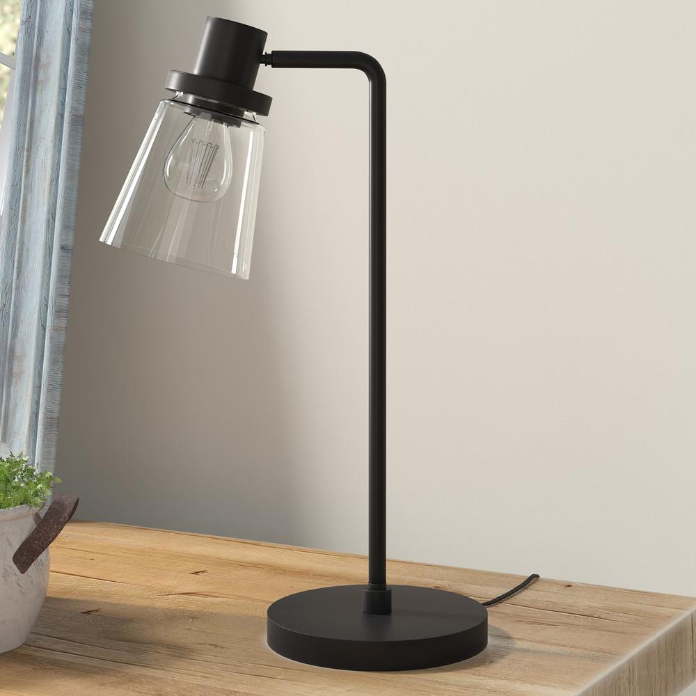 Granville 21" Tall Table Lamp with Glass Shade in Blackened Bronze/Clear