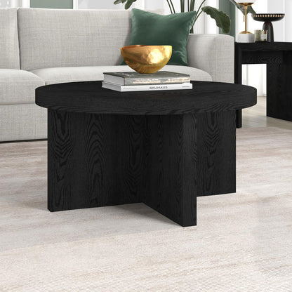 Elna 33" Wide Round Coffee Table in Black Grain