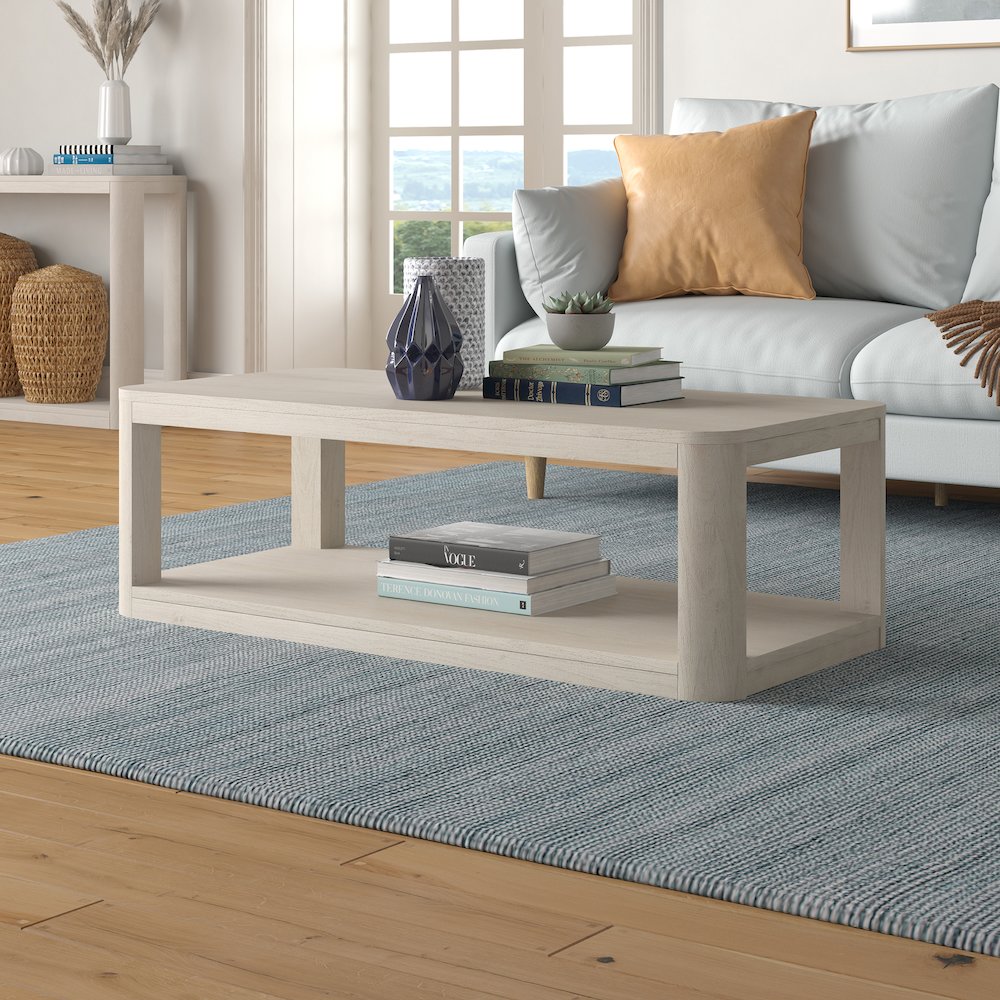 Stellan 47" Wide Rectangular Coffee Table in Alder White