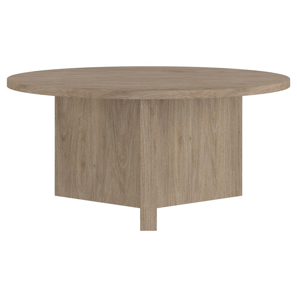 Anders 36" Wide Round Coffee Table in Antiqued Gray Oak