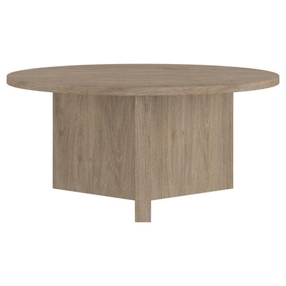 Anders 36" Wide Round Coffee Table in Antiqued Gray Oak