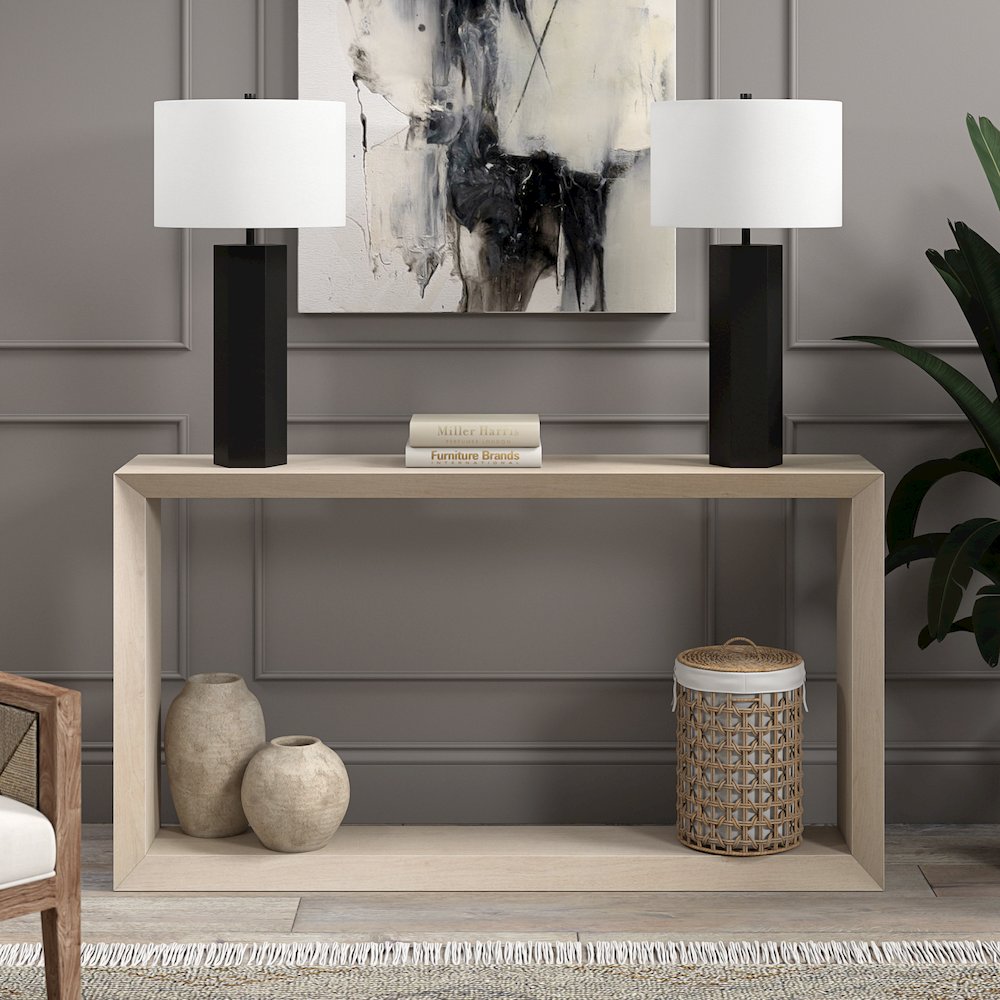 Henn&Hart 27.5" Modern 1-Light Table Lamp with White Fabric Drum Shade for
