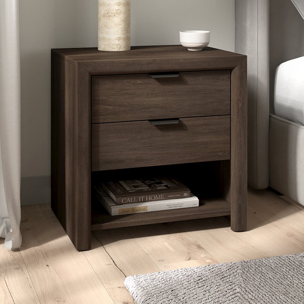 Henn&Hart 24" Modern Rectangular Nightstand, Side Table with 2 Storage Drawers