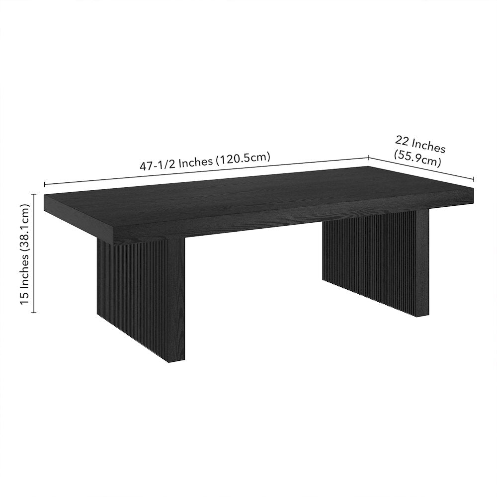 Soren 48" Wide Rectangular Coffee Table in Black Grain