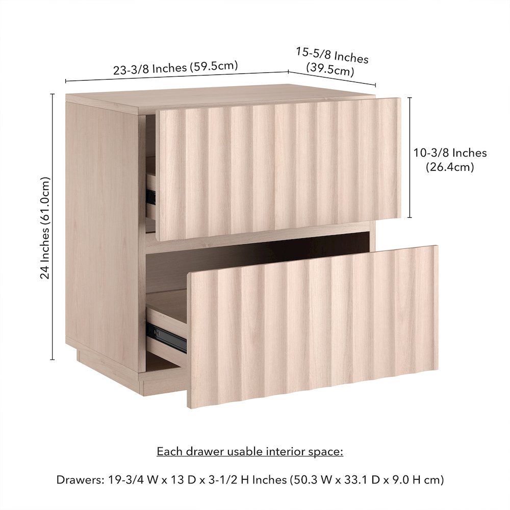 Henn&Hart 24'' Fluted Modern Rectangular Nightstand, Side Table with 2 Ribbed