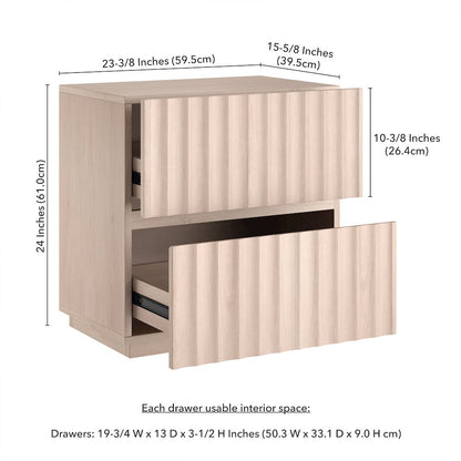 Henn&Hart 24'' Fluted Modern Rectangular Nightstand, Side Table with 2 Ribbed