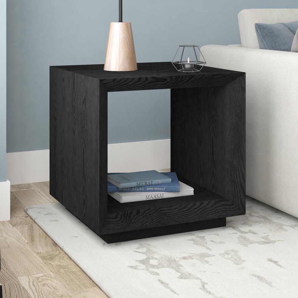 Tannen 22" Wide Rectangular Side Table in Black Grain