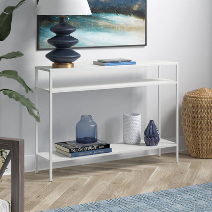 42" Metal Rectangular Console Table Entryway with Metal Shelves, Flat White