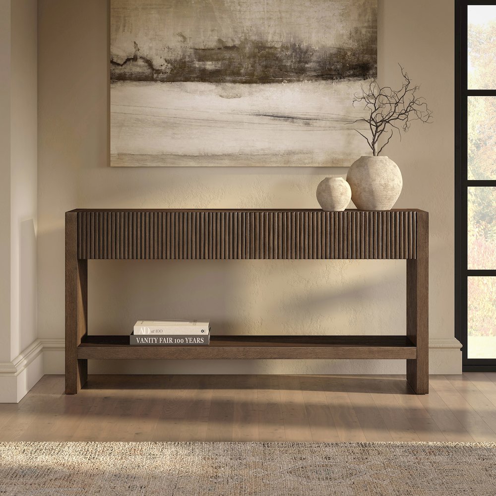 Henn&Hart 60" Rectangular Fluted Console Table, Ribbed Entryway Table, Sofa