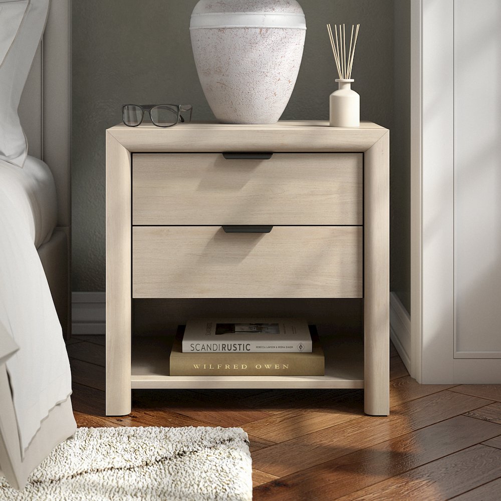 Henn&Hart 24" Modern Wooden Rectangular Nightstand, Side Table with 2 Storage