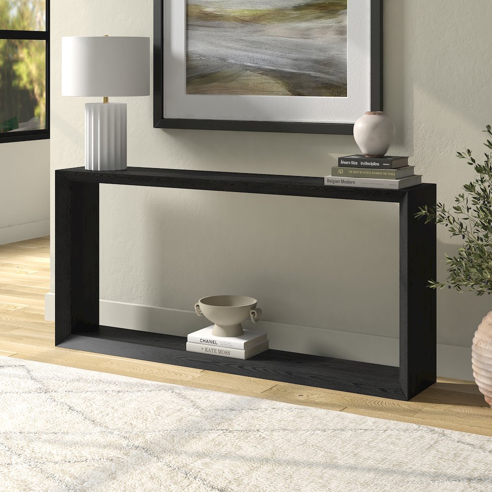 Osmond 64" Wide Rectangular Console Table in Black Grain