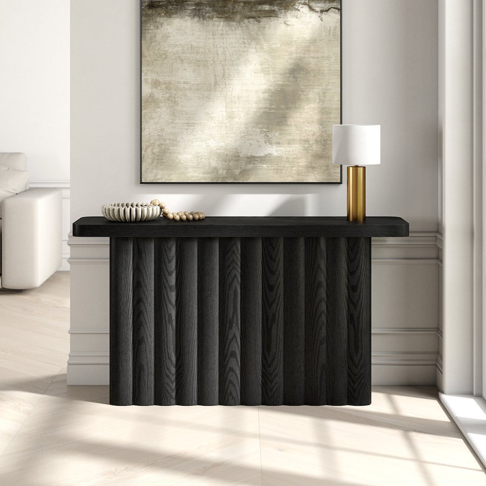 Henn&Hart 55'' Fluted Modern Rectangular Console Table, Ribbed Entryway Table