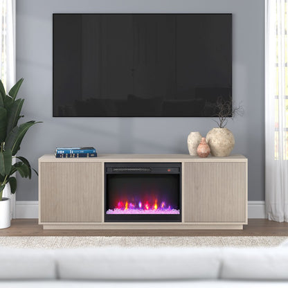 Rectangular TV Stand with 26" Crystal Fireplace for TV's up to 75" Alder White