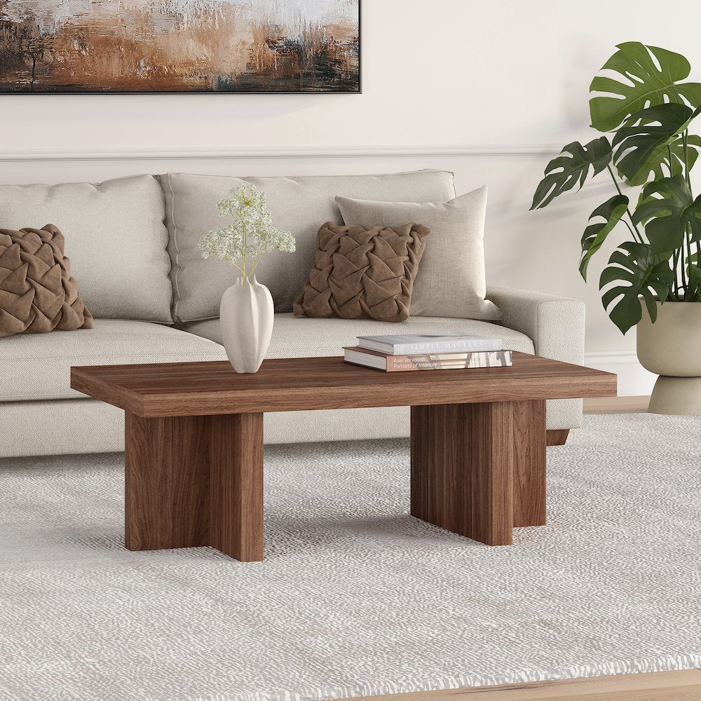 Dimitra 44" Wide Rectangular Coffee Table in Satin Walnut
