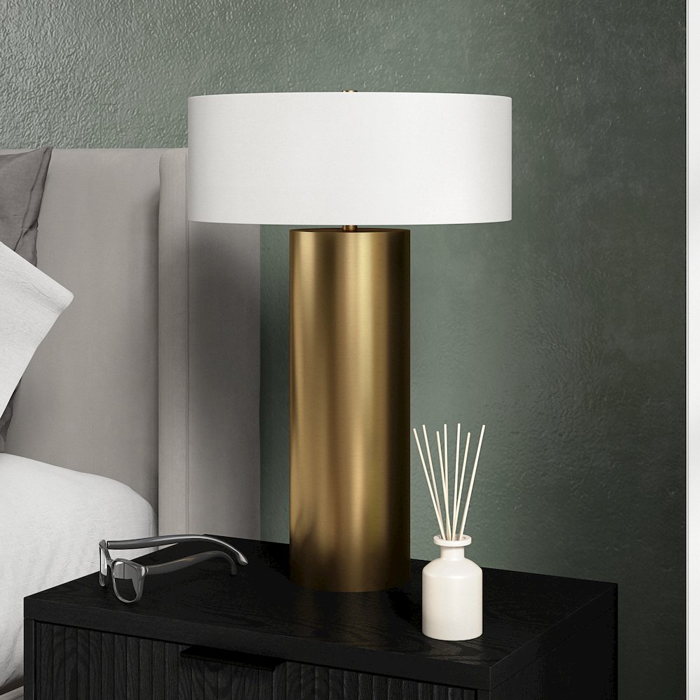Wells 24" Tall Table Lamp with Fabric Shade in Brass/White