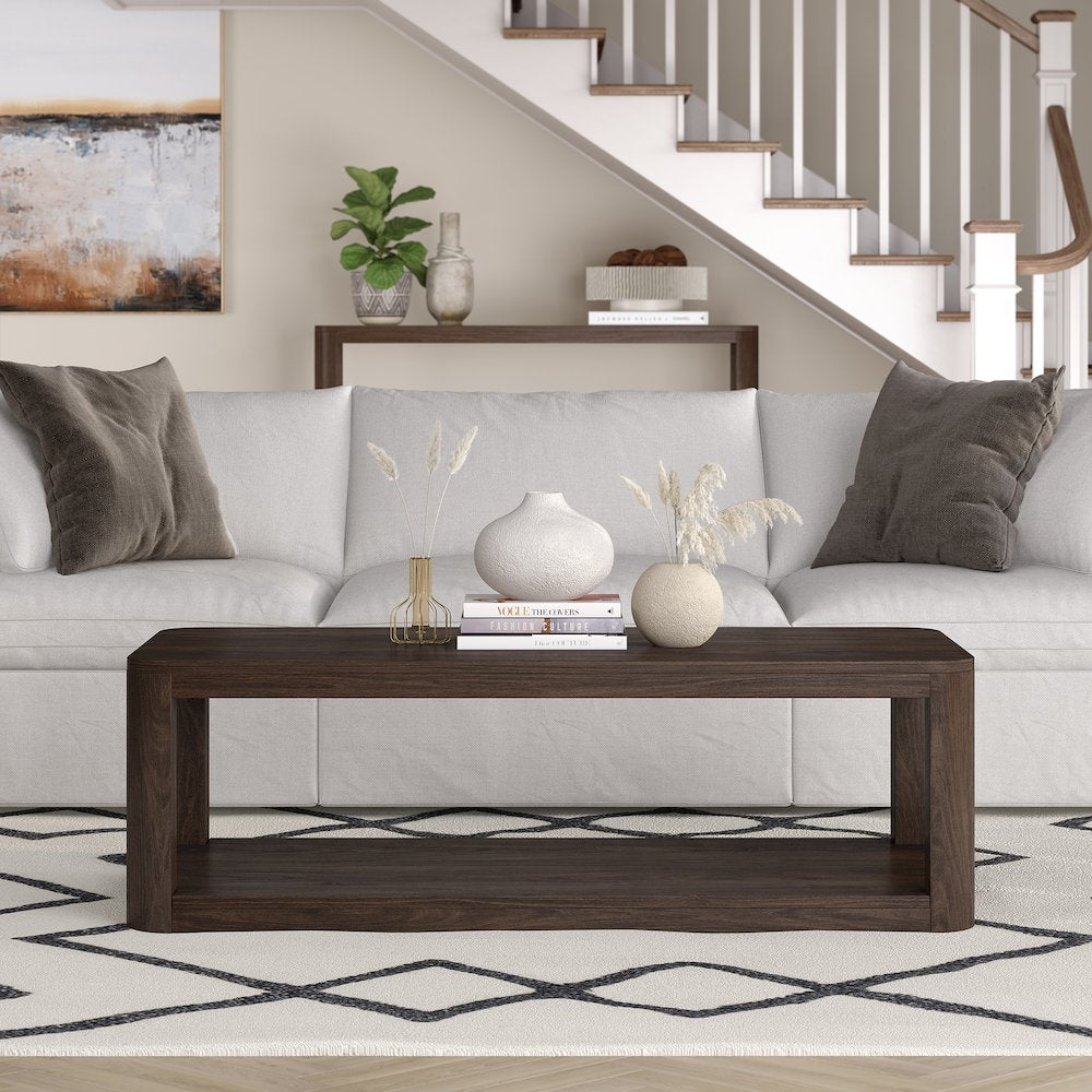 Stellan 47" Wide Rectangular Coffee Table in Alder Brown