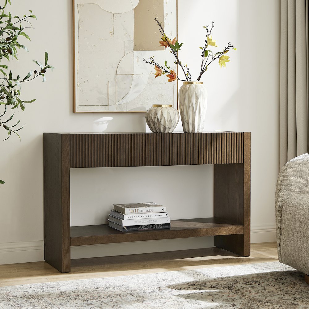 Henn&Hart 48" Rectangular Fluted Console Table, Ribbed Entryway Table, Sofa