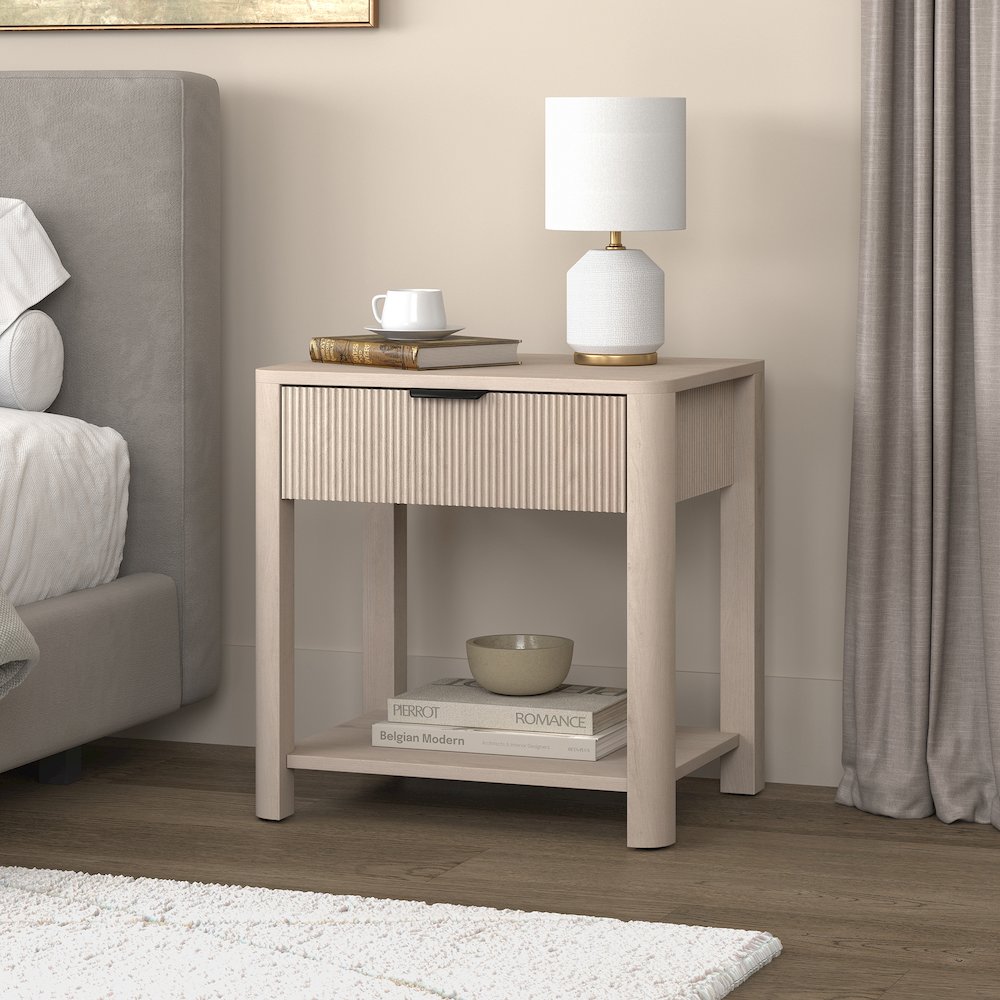 Henn&Hart 24" Fluted Modern Wooden Rectangular Nightstand, Side Table with a