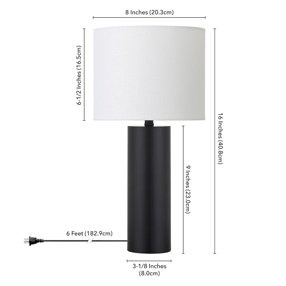 Henn&Hart 16" Mid-Century Modern 1-Light Table Lamp with White Fabric Drum