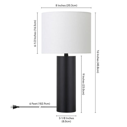 Henn&Hart 16" Mid-Century Modern 1-Light Table Lamp with White Fabric Drum