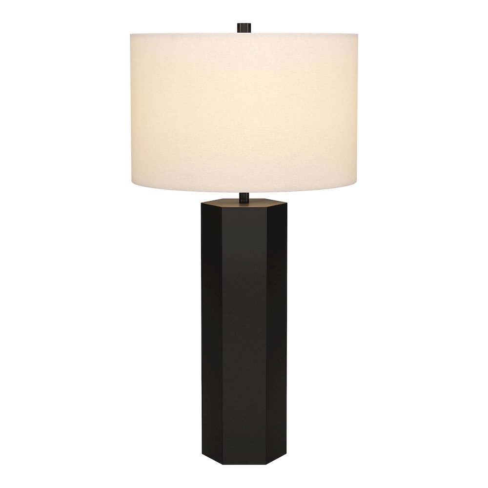 Henn&Hart 27.5" Modern 1-Light Table Lamp with White Fabric Drum Shade for