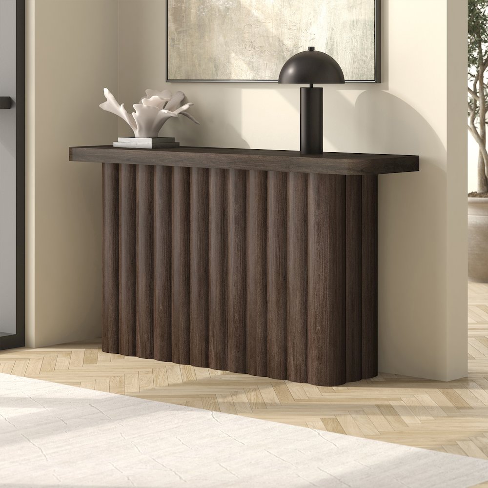 Henn&Hart 55'' Fluted Modern Rectangular Console Table, Ribbed Entryway Table