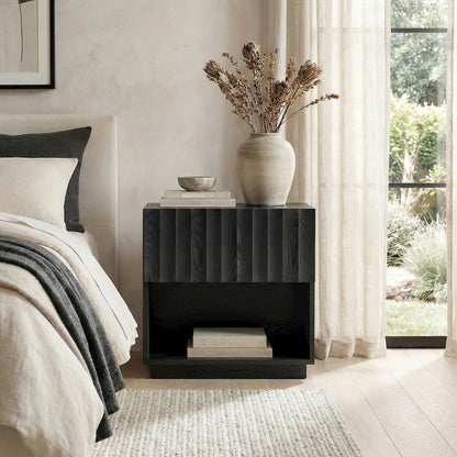 Henn&Hart 24'' Fluted Modern Rectangular Nightstand, Side Table with Ribbed