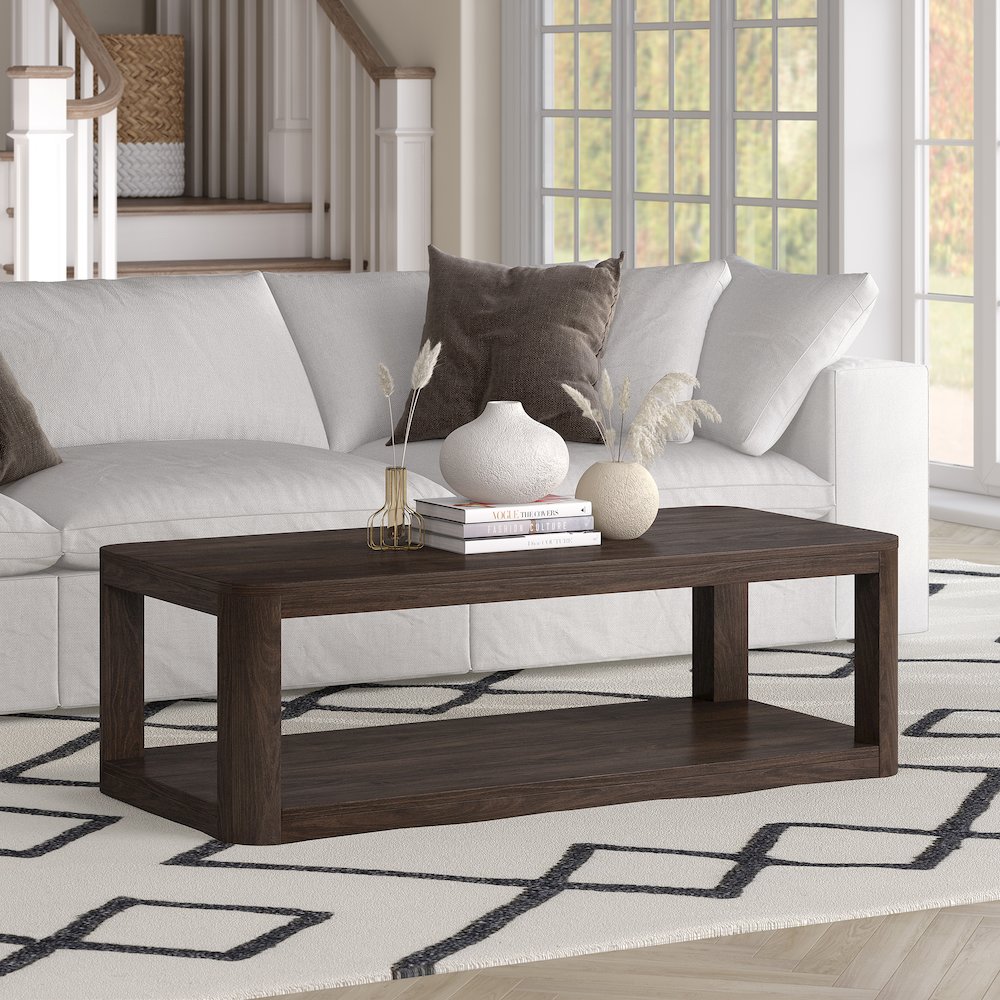 Stellan 47" Wide Rectangular Coffee Table in Alder Brown