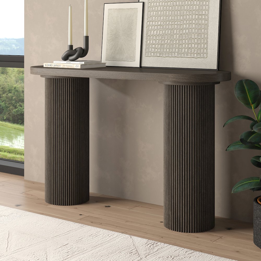 Henn&Hart 55" Rectangular Fluted Console Table, Ribbed Entryway Table, Sofa