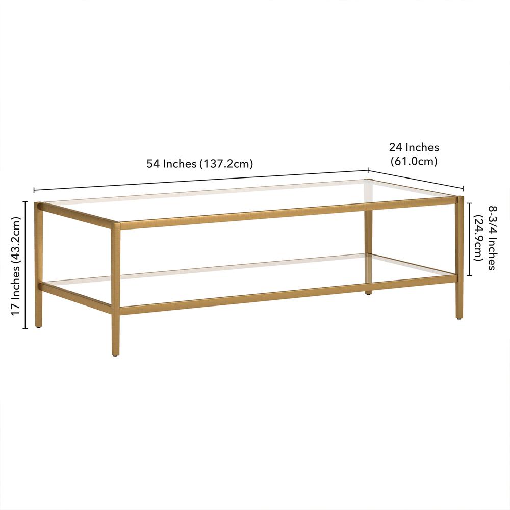 Hera 54'' Wide Rectangular Coffee Table in Antique Brass