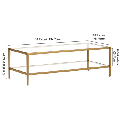 Hera 54'' Wide Rectangular Coffee Table in Antique Brass