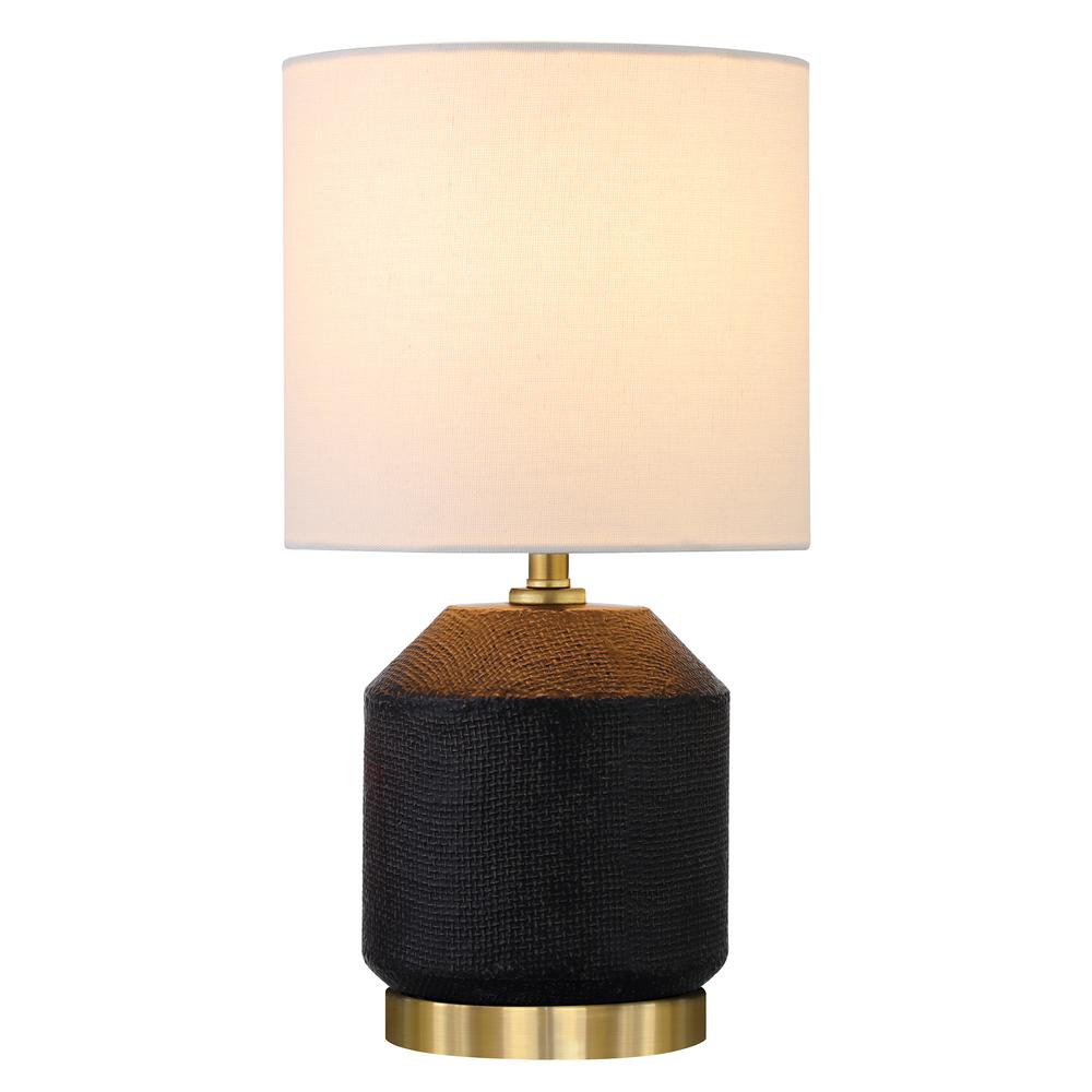 15" Textured Ceramic Mini Lamp with Fabric Shade in Black/Antique Brass/White